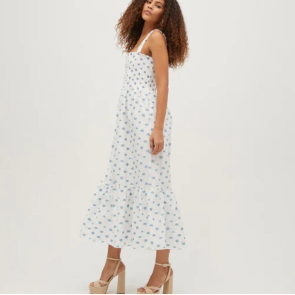 Hill House NWT XS Organza Anjuli Nap Dress: White and Blue Ruffled Maxi Dress